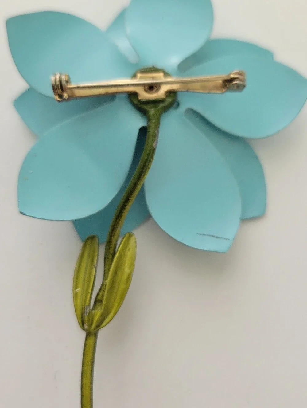 Vintage Enamel Blue Flower Statement Brooch Pin Mod Pop Art 3.8